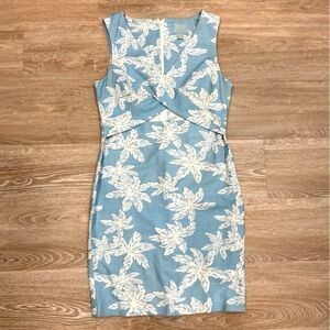 CECE Blue Cut-out Front Cocktail Bodycon dress Palm Print Vacation Dress 6